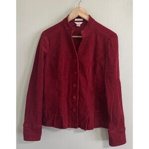Christopher & Banks Womens Small Red Cotton Corduroy Snap Jacket Blazer Stretch